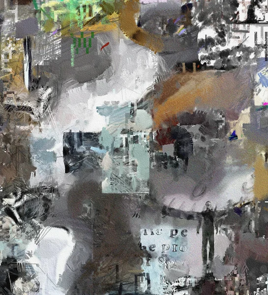 Blandade Känslor Komplex Abstrakt Målning Text Penseldrag Herrsiluett Och Klockansikte — Stockfoto