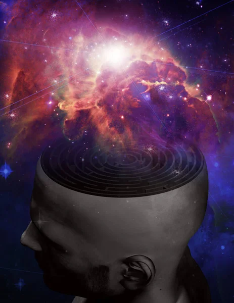 Человеческая Голова Лабиринтом Красочным Пространством — стоковое фото