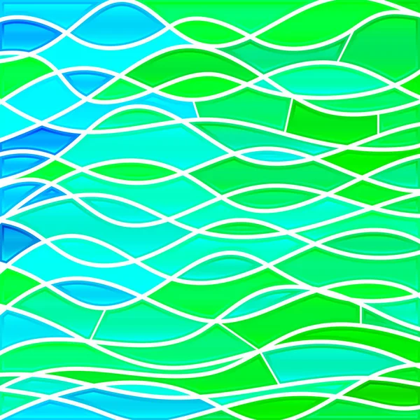 Vetor Abstrato Fundo Mosaico Vidro Manchado Ondas Verdes Azuis — Fotografia de Stock