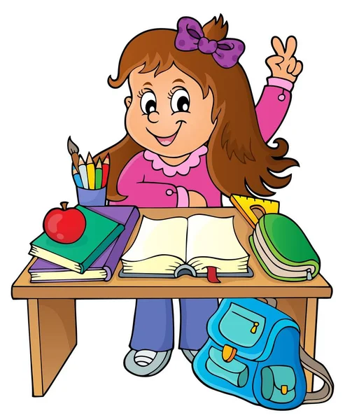 Girl School Desk Theme Image Picture Illustration — Stok Foto