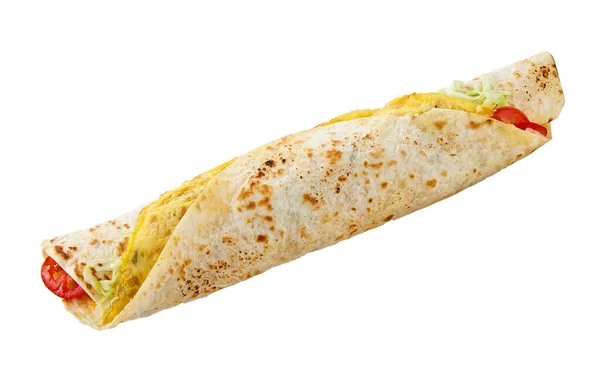 Tradycyjne Smaczne Rolki Afrykańskiego Rolex Zawinięte Chapati Flatbread Białym Tle — Zdjęcie stockowe