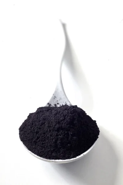 Heap Organic Food Grade Charcoal Spoon White Used Heath Additive — Stock Photo, Image