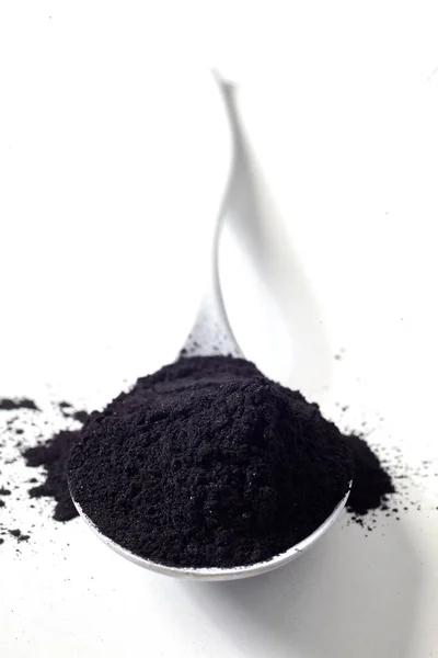 Spoonful Organic Activated Food Grade Charcoal Used Adsorb Toxins Cleanse — Stock Photo, Image