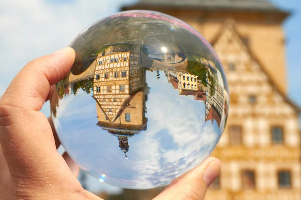 Ayuntamiento Bamberg Visto Través Una Bola Cristal — Foto de Stock