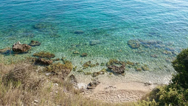 Praia Rochosa Bue Transperent Mar Ístria Costa Croata — Fotografia de Stock