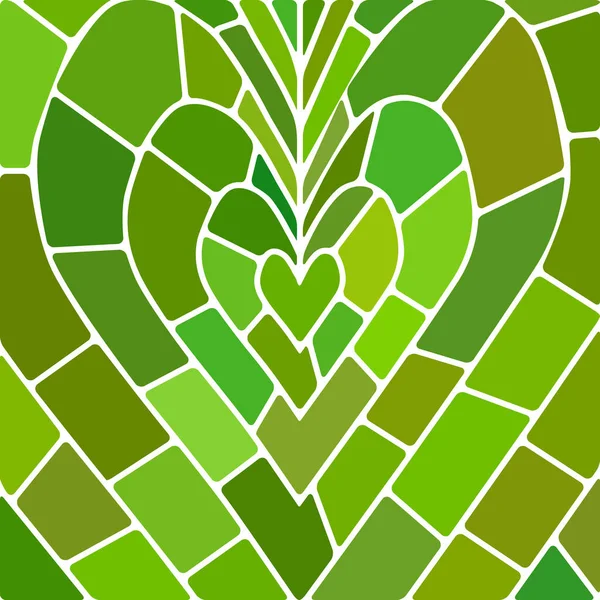 Abstrakcyjne Wektorowe Tło Mozaiki Witrażowej Zielone Brązowe Serce — Zdjęcie stockowe