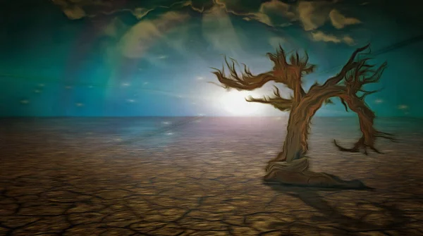 Σουρεαλιστικός Πίνακας Ξηρό Δέντρο Άνυδρη — Φωτογραφία Αρχείου