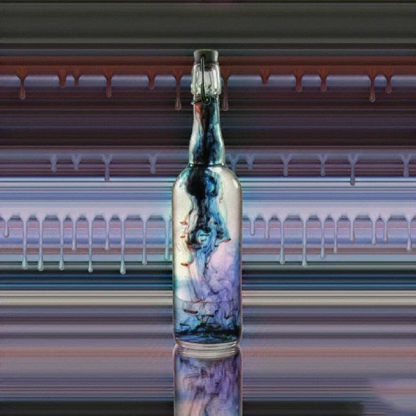 Modern Art Bottle Smoke Paint Drips Background — Stock Photo, Image