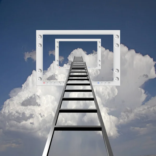Imagem Conceitual Com Escada Que Conduz Céu — Fotografia de Stock