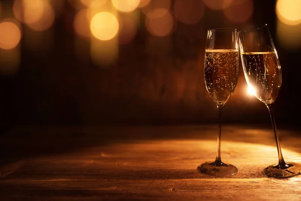 Sfondo Con Bokeh Dorato Champagne Formicolio Natale Congratulazioni Nuovo Anno — Foto Stock