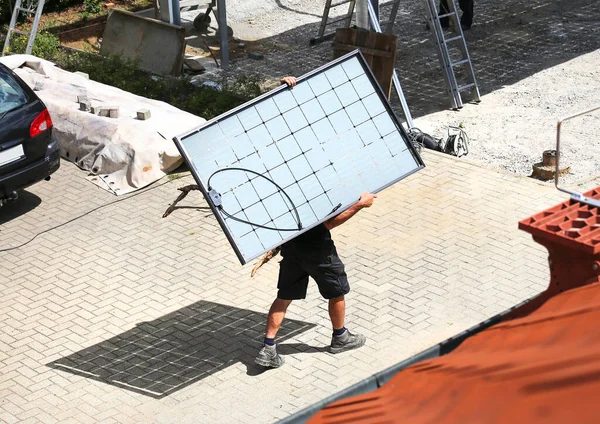 Instalação Módulos Solares Semitransparentes — Fotografia de Stock