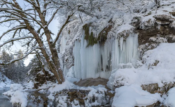 Wodospad Schleier Bawaria Niemcy Zimą — Zdjęcie stockowe