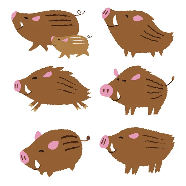 Cute Wild Pigs Wild Boars Chinese Zodiac Animal Illustration — Stock Photo, Image