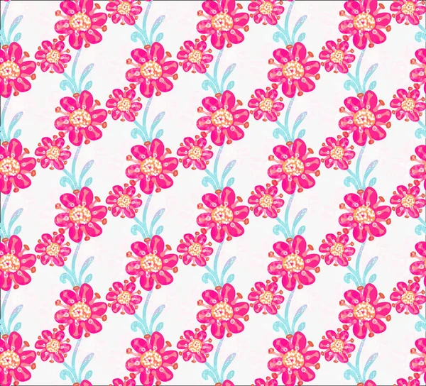 Floral Seamless Pattern Hand Drawn Creative Flowers Colorful Artistic Background — Stock Photo, Image