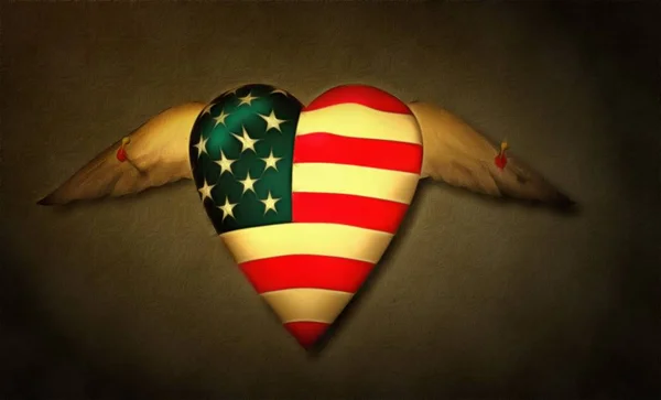 Gerçeküstü Bir Tablo Ulusal Renklerde Kanatlı Kalp — Stok fotoğraf