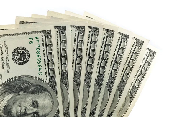 100 Dolarlık Banknotların Bir Kısmı Pervane Şeklinde Zole Edilmiş — Stok fotoğraf