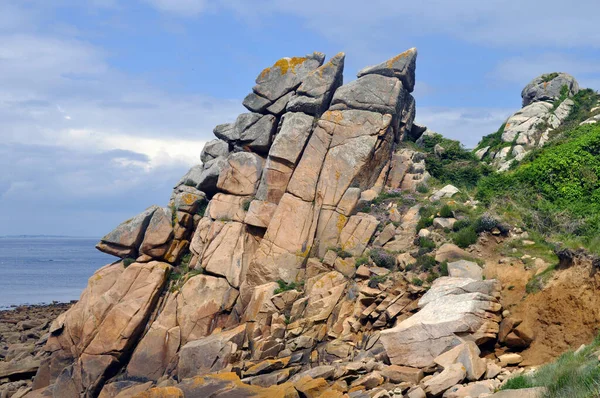 Rifflandschaft Océano Atlántico Frente Cielo Primrose Tregastel — Foto de Stock