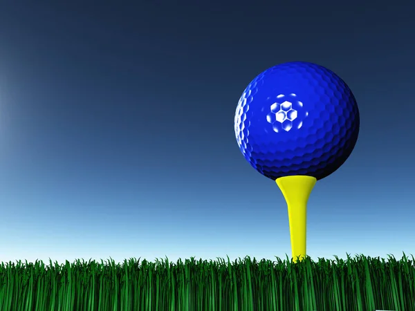Balón Golf Azul Campo Verde —  Fotos de Stock