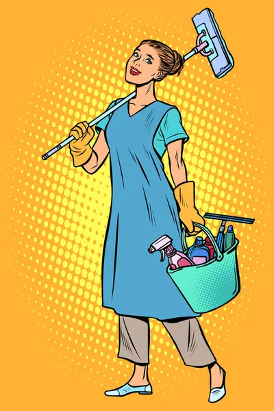 Woman Cleaner Profession Pop Art Retro Vector Illustration Vintage Kitsch — Stock Photo, Image