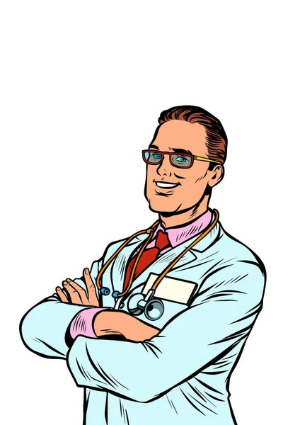Confident doctor. Medical profession. Pop art retro vector illustration vintage kitsch