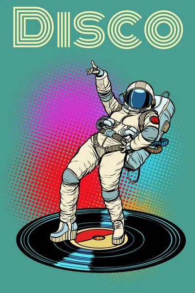 Диско Женщина Астронавт Танцует Винтажный Китч Ретро Вектором Поп Арта — стоковое фото