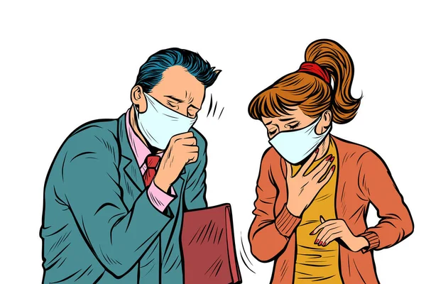 Man Woman Masks Dirty Air Illness Infection Pop Art Retro — Stock Photo, Image