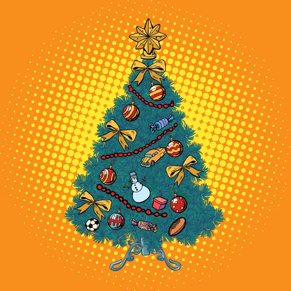 Weihnachtsbaum Mit Dekoration Pop Art Retro Vektor Illustration Vintage Kitsch — Stockfoto