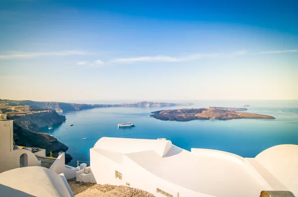 Das Schöne Weiße Dorf Fira Santorini Griechenland Gemildert — Stockfoto