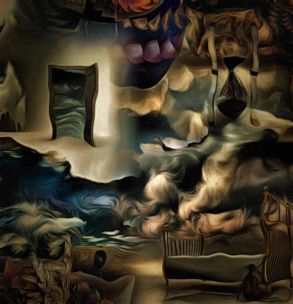 Komplexe Abstrakte Malerei Offene Tür Eine Andere Welt Sanduhr Vorhanden — Stockfoto