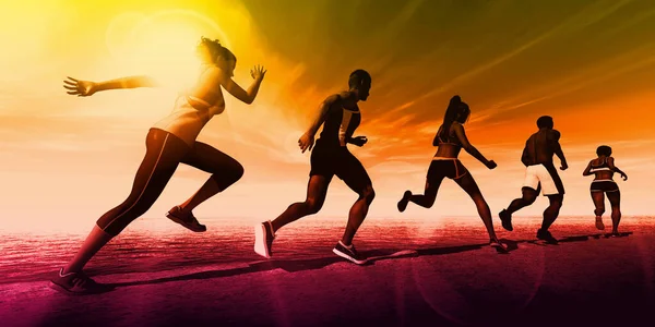 Atletas Corrida Treinamento Atleta Para Uma Maratona — Fotografia de Stock