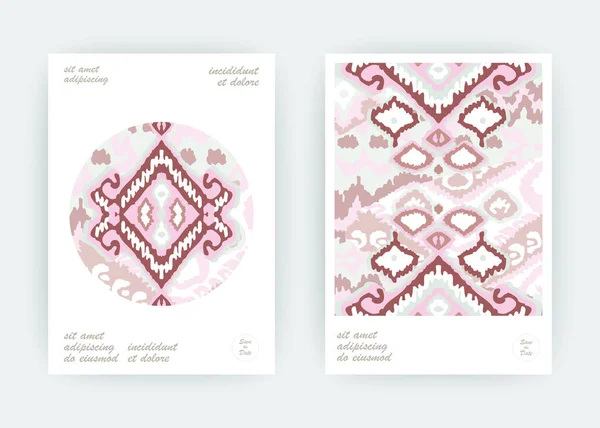 Set Card Ethnic Bohemian Arabesque Pattern Zigzag Geometric Abstract Pastel — Stock Photo, Image