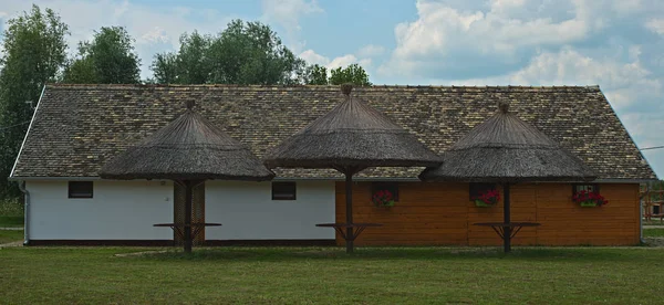 Casa Huéspedes Rural Con Tres Cobertizo Caña Granja Serbia —  Fotos de Stock