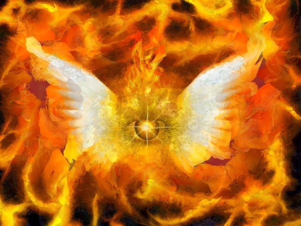 超现实的绘画 燃烧着翅膀的眼睛 燃烧的背景 — 图库照片
