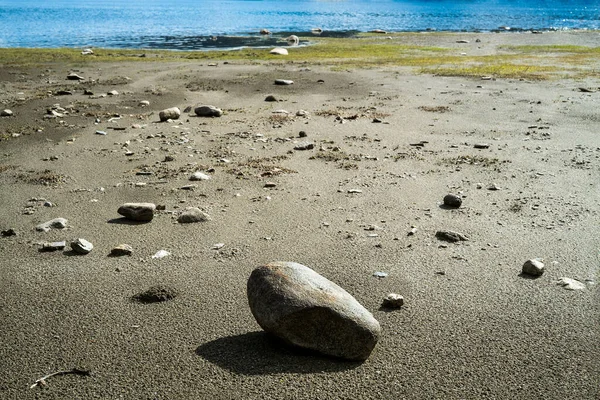 Sunny Shoreline Scenery Variety Small Rocks Natural Texture Sand Surface — Stock Photo, Image