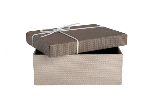 Geschenk Oder Geschenkbox Mit Weißer Schleife Auf Weißem Hintergrund Isoliert — Stockfoto