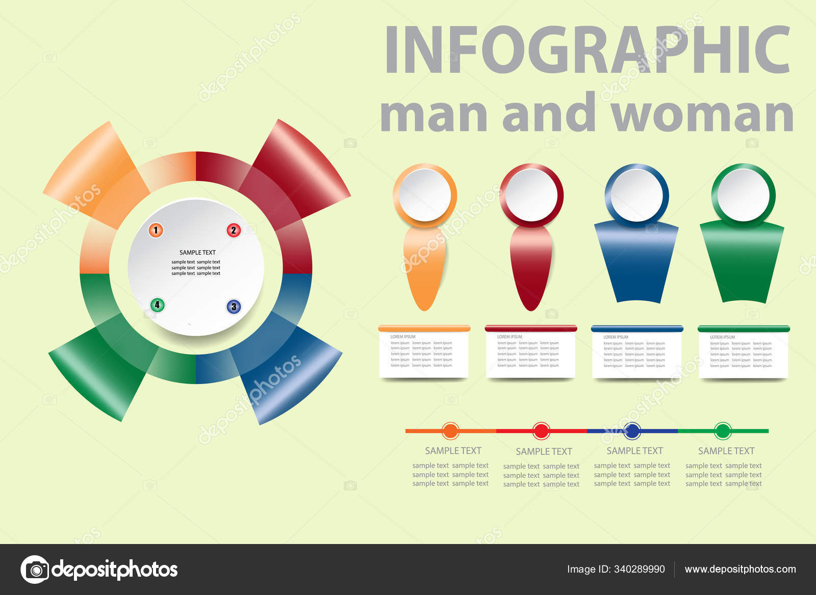 Modern Man Woman Infographic Vector Colorful Gradient Circle Template ...