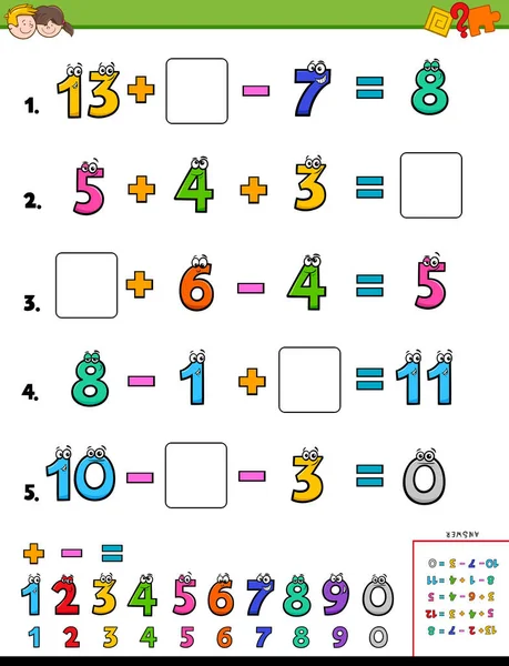 Illustrazione Dei Cartoni Animati Del Calcolo Matematico Educativo Scheda Lavoro — Foto Stock