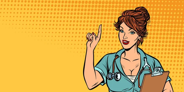 Medico Donna Professione Medica Fumetto Pop Art Retrò Disegno Vettoriale — Foto Stock