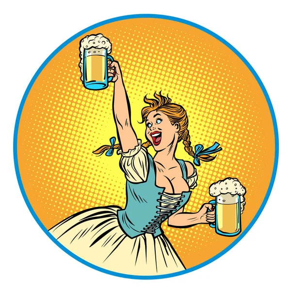 Oktoberfest Beer Woman Waitress Traditional German Costume Comic Cartoon Pop — Stock Photo, Image