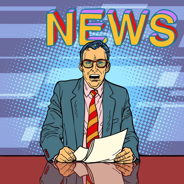 Male News Anchor Comic Cartoon Pop Art Retro Vector Illustration — Stock Photo, Image