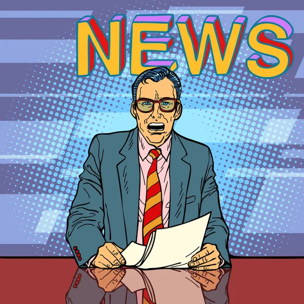Male news anchor. Comic cartoon pop art retro vector illustration drawing