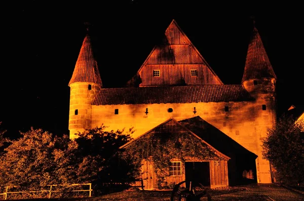 Ciudad Dinkelsbuehl Baviera Encanta Incluso Por Noche Con Arquitectura Medieval — Foto de Stock