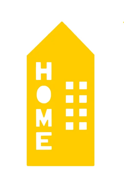Casa Amarela Com Inscrição Home Isolada Sobre Fundo Branco Conceito — Fotografia de Stock