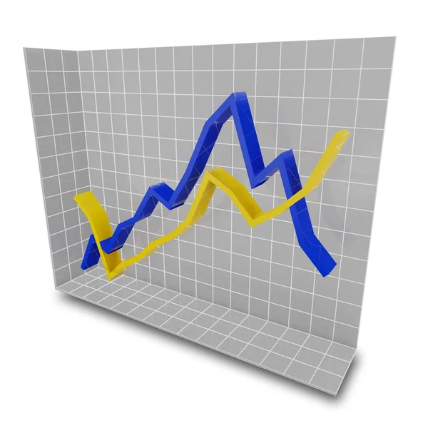 反発と下降の傾向を示す線グラフ 3Dレンダリング — ストック写真