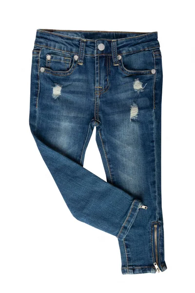 Kinderjeans Meisjesbroek Geïsoleerd Witte Achtergrond Jeans Mode — Stockfoto