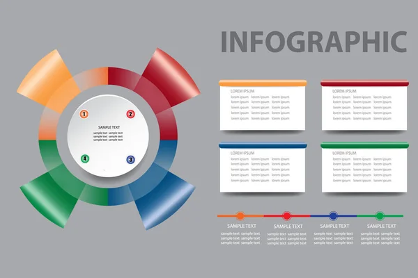 Moderní Infografika Vektor Barevný Přechod Kruh Šablony Vyrobené Čtyř Červené — Stock fotografie