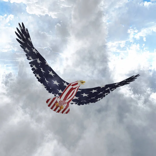 Bulutların Üzerinde Uçan Ulusal Amerikan Renklerinde Bir Kartal — Stok fotoğraf