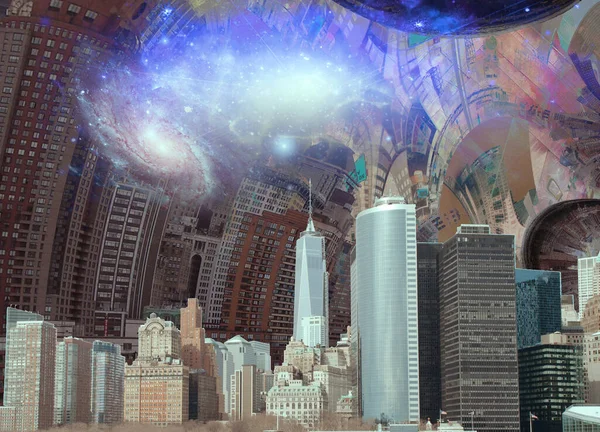 Nueva York Composición Surrealista Espacio Cerrado Galaxias — Foto de Stock