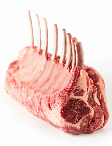 Vista Vicino Della Carne Fresca Agnello Cruda Con Ossa Isolate — Foto Stock