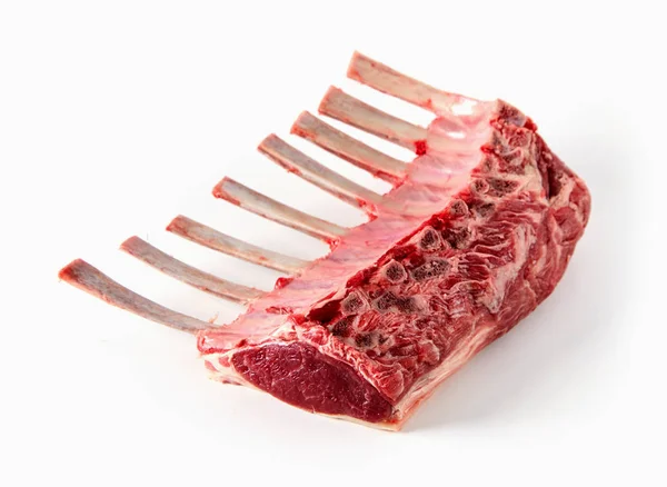 Prime Aged Lean Trimmed Rack Lamb Chops Bone White Copy — Stock Photo, Image